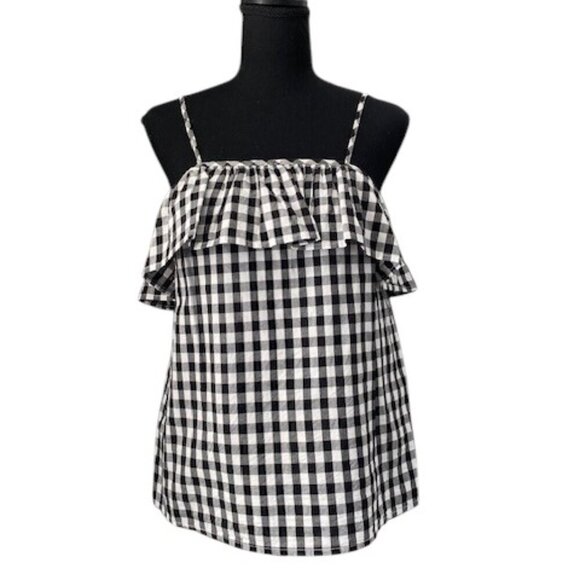 A NEW DAY Black and White Gingham Checkered Ruffle Strappy Top XS - Picture 1 of 10